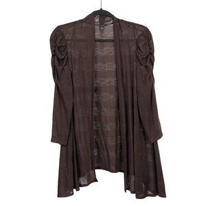 New Directions Sheer Brown Cardigan XL Womens Open Front Ruched 3/4 Sleeves